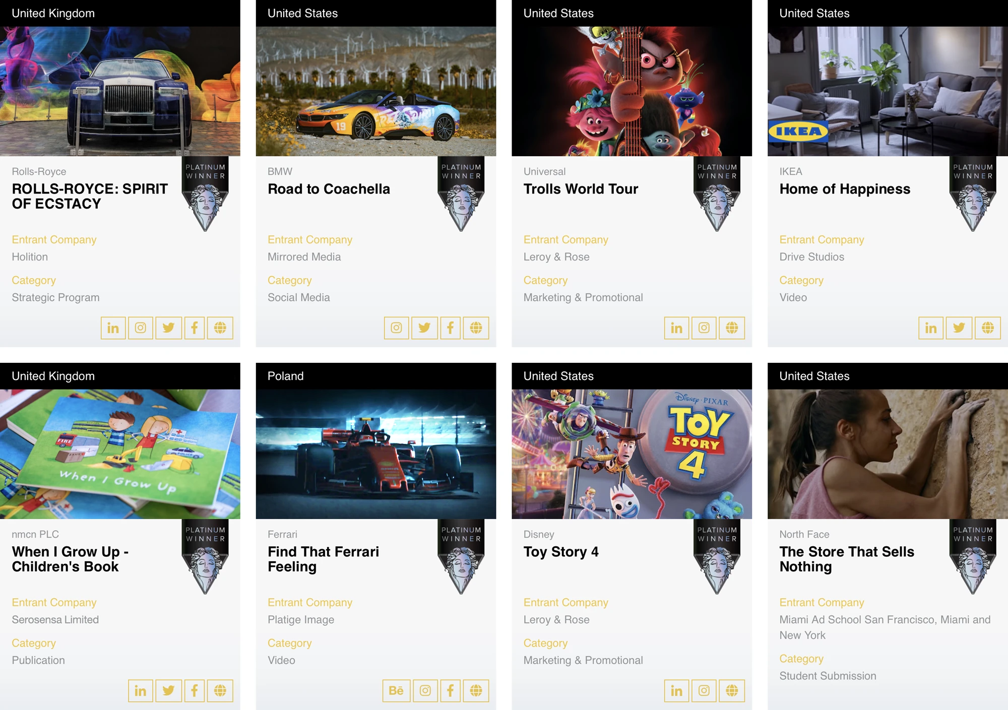 MUSE Awards Platinum Winners